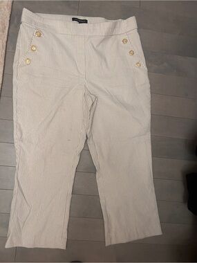 Counterparts Cream Pinstripe Sailor Capri Pants with Gold Buttons